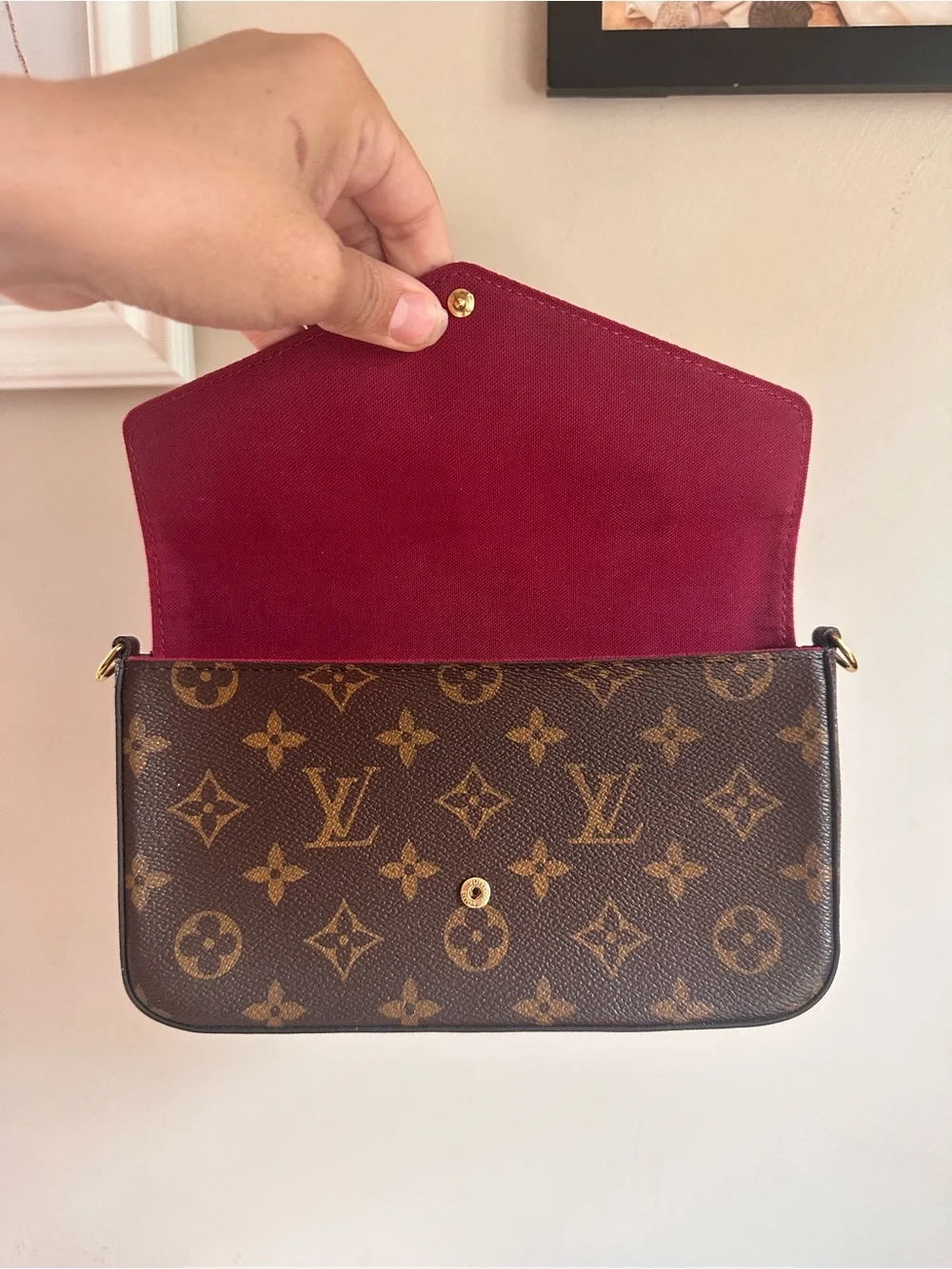 Louis Vuitton Brown Monogram Canvas Crossbody Pochette with Fuchsia Insert